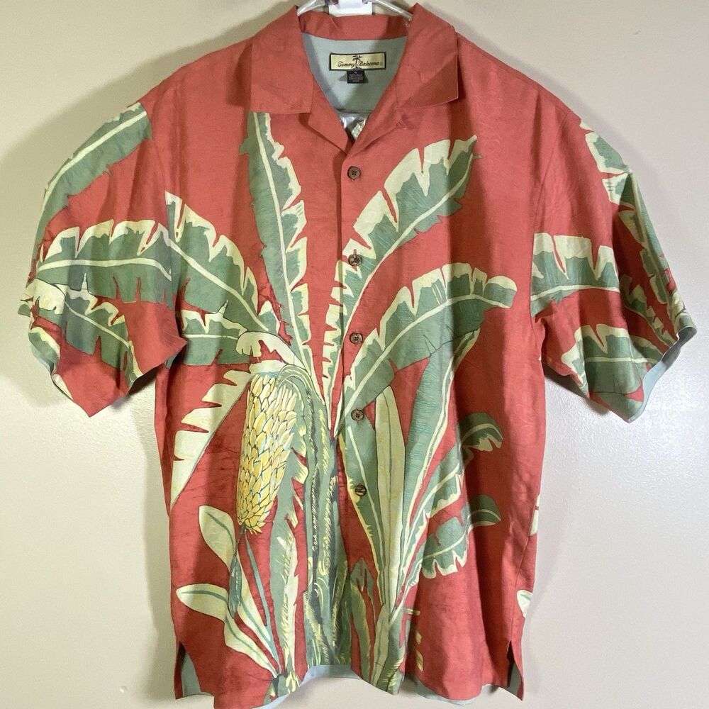 Men's Tommy Bahama Shirt Hawaiian Shirt 100% Silk  Men MEDIUM Palm Leaves Floral